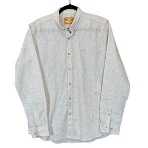 ARMA 100% Linen Italian Button Front Shirt Smart Fit Brown White Size Large